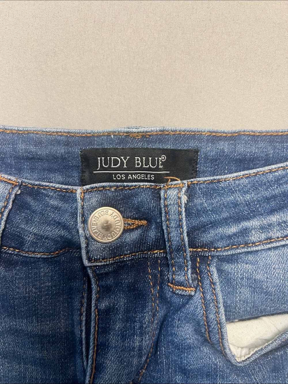 Judy Blue Distressed Mid-Blue Frayed Hem Jean Shorts - Picture 2 of 5